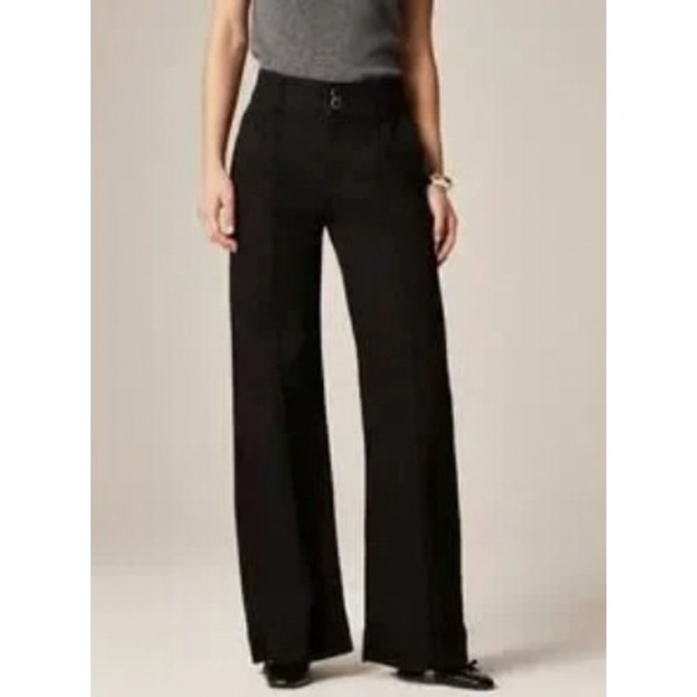NEW J.Crew Black Wide Leg‎ Denim Trouser Jeans Petite 27P High Rise Minimalist